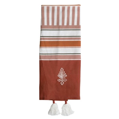 Multicolor Striped 27 x 18 Inch Woven Kitchen Tea Towel with Hand Sewn Tassels - Foreside Home & Garden