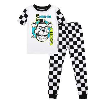 Five Nights At Freddy's Freddy Fazbear Face Youth Boy's Black & White Checkered Short Sleeve Shirt & Sleep Pants Set