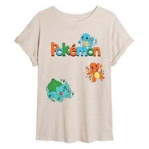 Women's - Pokémon - Gen 1 Bulbasaur, Charmander, Squirtle Oversized Graphic T-Shirt - 1 of 4