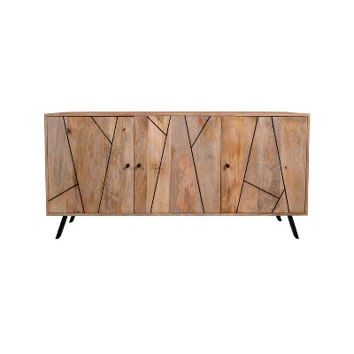 3 Door Rustic Wooden Buffet Storage Sideboard Cabinet and Angled Legs Brown/Black - The Urban Port
