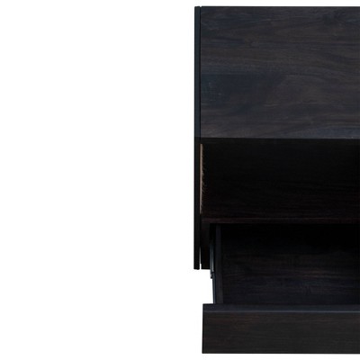 Cottage Charm Acacia Wood & Woven Jute Nightstand - Brown/Black