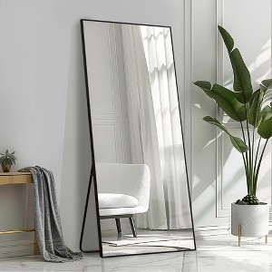 Wooakway Black/Gold/Silver Metal Full Length Mirrors Accent Wall Mirror Freestand Mirror with Bracket - 1 of 4