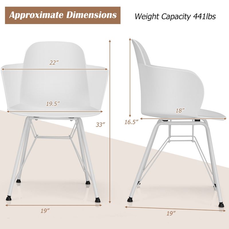Costway Set of 2 Dining Chair Modern Petal-Shape Plastic Seat Metal Frame, 4 of 11