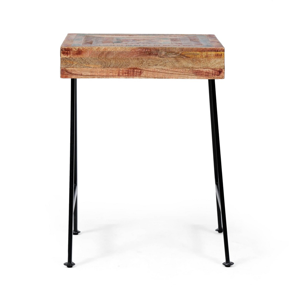 Photos - Coffee Table Mcmullen Handcrafted Boho Mango Wood End Table Natural/Black - Christopher