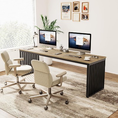 PAGED 78.74 Inches Computer Desk for 2 Person, Extra Long Industrial Office Desk with Heavy Duty Metal Frame for Living Room
