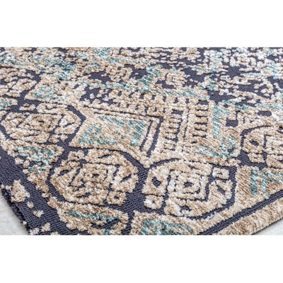 5' x 7' Blue Geometric Handmade Synthetic Area Rug