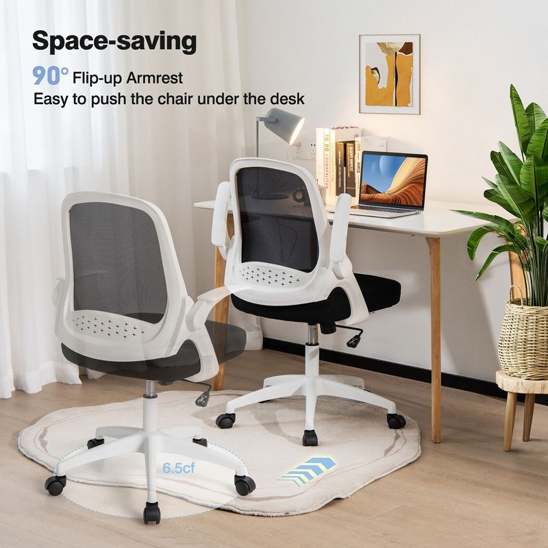 Costway Mesh Office Chair Adjustable Rolling Computer Desk Chair w/Flip-up Armrest White\Black, 5 of 15