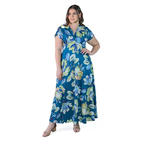 24seven Comfort Apparel Womens Floral Elbow Sleeve Loose Long Casual Maxi  Dress, Dresses, Clothing & Accessories