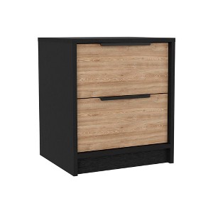 Gulches 2-Drawer Nightstand - Black Wengue/Pine Finish with Metal Handles, 18"H Particle Board Bedside Table (Multicolored) - 1 of 4