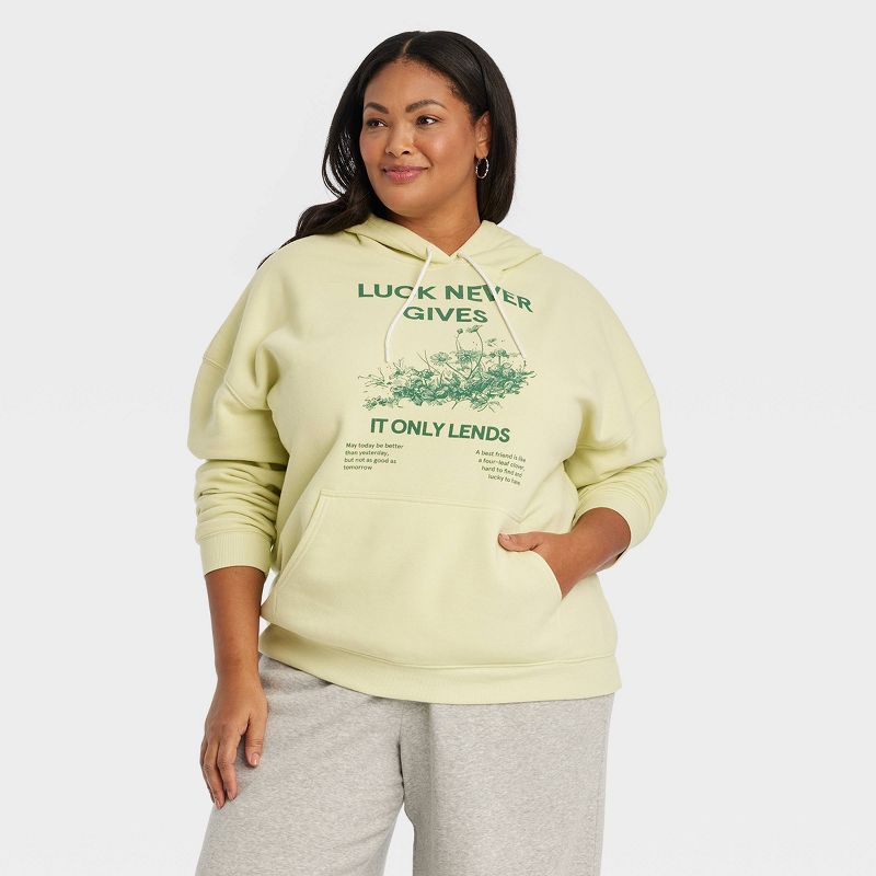 Women's Luck Only Lends Graphic Hoodie - Green, 1 of 4