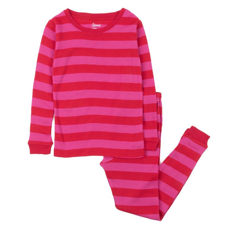 Leveret Kids Two Piece Cotton Striped Girls Pajamas, 1 of 4