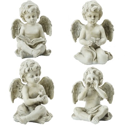 Northlight Set of 4 Sitting Cherub Angel Outdoor Patio Garden Statues 6.5" - Gray