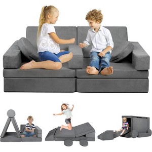 Kinder King 9PCS Kids' and Toddlers Convertible Sofa and Play Set Modular Foam Couch and Flip Out Lounger Indoor Furniture for Playroom Gray - 1 of 4