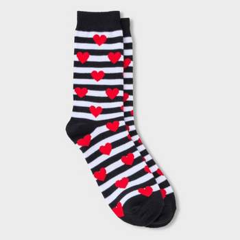 Women's Stripes & Hearts Valentine's Day Crew Socks - Black/White 4-10