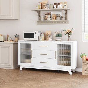 CuisinSmart 56'' Buffet Cabinet Sideboard with Fluted Glass Doors+Gold Handles, Coffee Bar Cabinet with Adjustable Shelves, for Dining&Living Room - 1 of 4