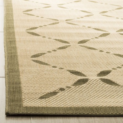 Cream and Green Geometric Tufted Rectangular Area Rug