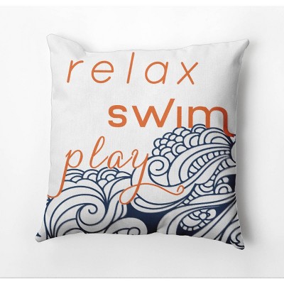 18"x18" 'Relax and Swim' Square Throw Pillow Orange/Navy - e by design