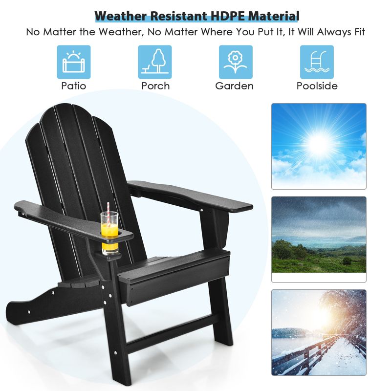 Tangkula Outdoor Adirondack Chair W/Ergonomic Design&Ottoman Lounge Armchair HDPE chair for Yard&Patio Black/Grey/Turquoise/White, 4 of 8