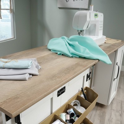 Soft White and Oak Rolling Sewing Craft Cart