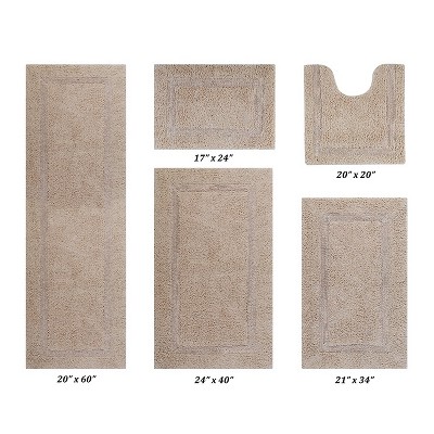 Lux Premium 100% Cotton Tufted Solid Reversible 5 PC Bath Rug Set – Ultra-Soft, Water-Absorbent, Durable, Machine Washable Bathroom Rug