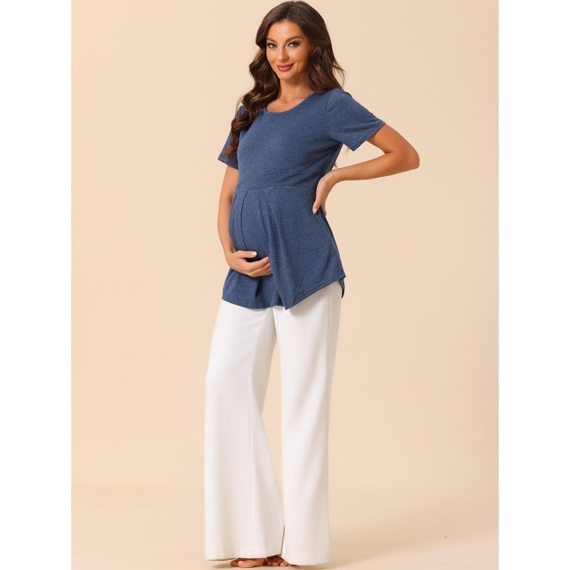 cheibear Women's Casual Round Neck Short Sleeve Maternity Loungewear T-Shirt, 2 of 6