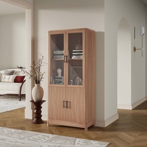 Okak Glass Door Wooden Bookshelf Cainet Organizer with Adjustable Shelves,Display Bookcase Storage Rack for Office,Living Room - 1 of 4