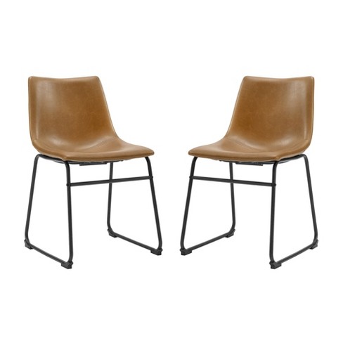 Set Of 2 Laslo Modern Upholstered Faux, Dining Room Chairs Faux Leather Brown