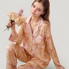 Anna-Kaci Women's Long Sleeve Button Front Pajama Set with Notched Collar and Floral Satin Finish - 2 of 4
