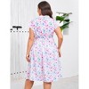 Plus Size Womens V Neck Ruffled Hem Short Sleeve Casual Summer Midi Dress with Belt - 4 of 4