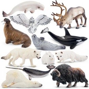 12-Piece Large Polar Animal Figurines Set, 4-7 Inch Arctic Toys with Polar Bear, Caribou & Whale for Play and Cake Decor - 1 of 4