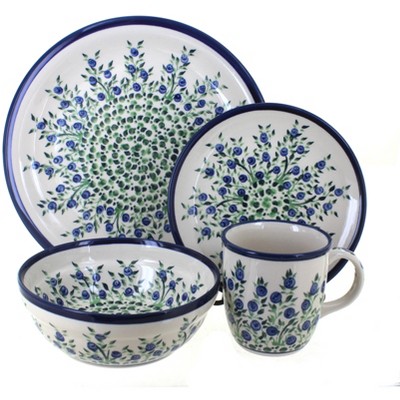 Blue Rose Polish Pottery Porcelain Vine 4 Piece Place Setting - Service for 1