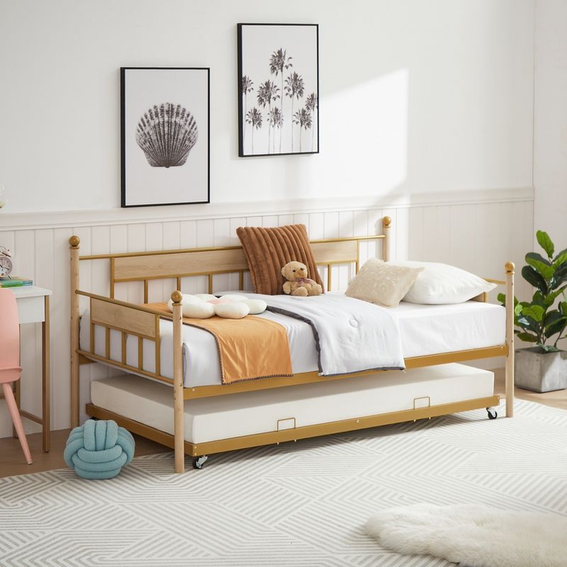 Twin Size Daybed, Metal Framed Sofa Bed with Twin Size Trundle Bed-ModernLuxe, 2 of 12