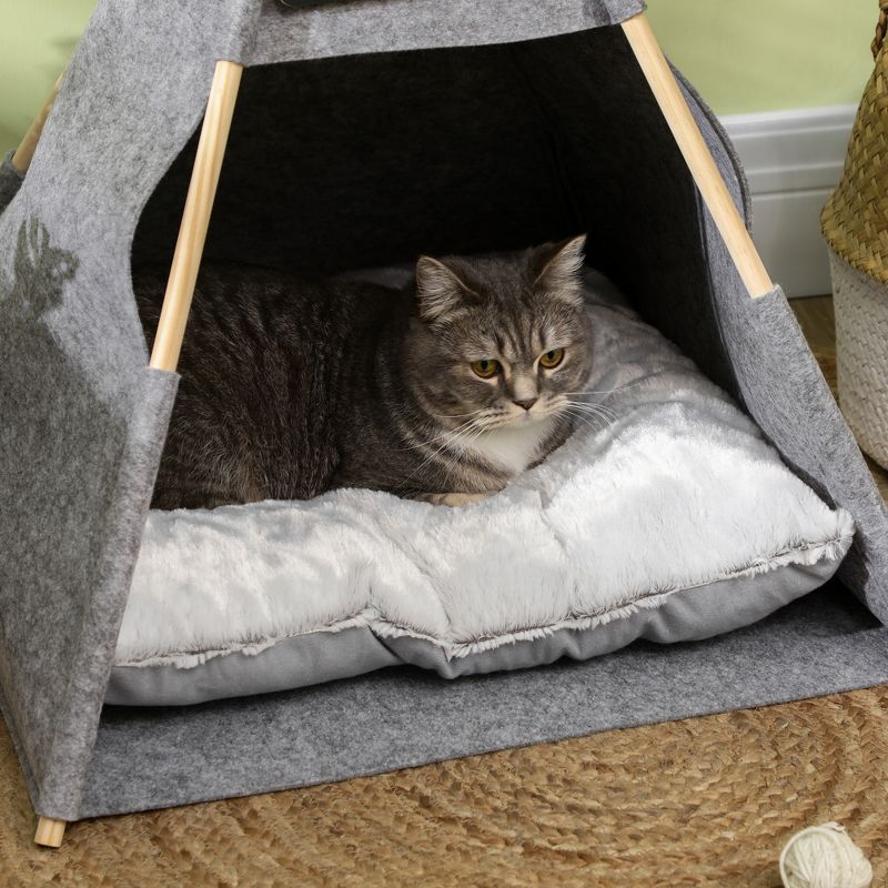 PawHut Pet Tent Cat Cave Small Dog Bed with Thick Cushion, Name Chalkboard for Kitten and Puppy gray, 5 of 11