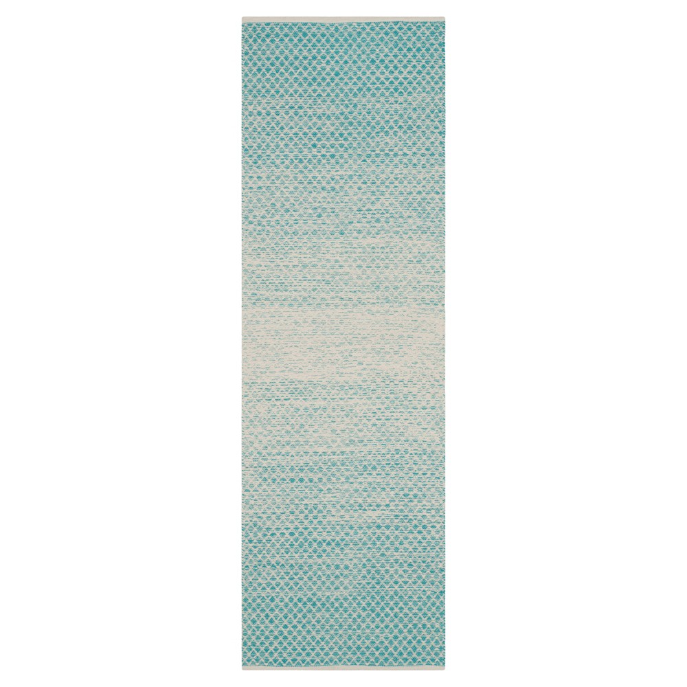 Turquoise/Ivory Geometric Flatweave Woven Runner 2'3inx7' - Safavieh