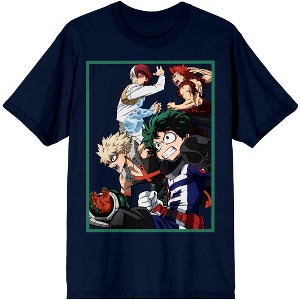 My Hero Academia Izuku, Katsuki, Shoto, and Eijiro Men's Navy Tee With Short Sleeves and Crew Neck - 1 of 3