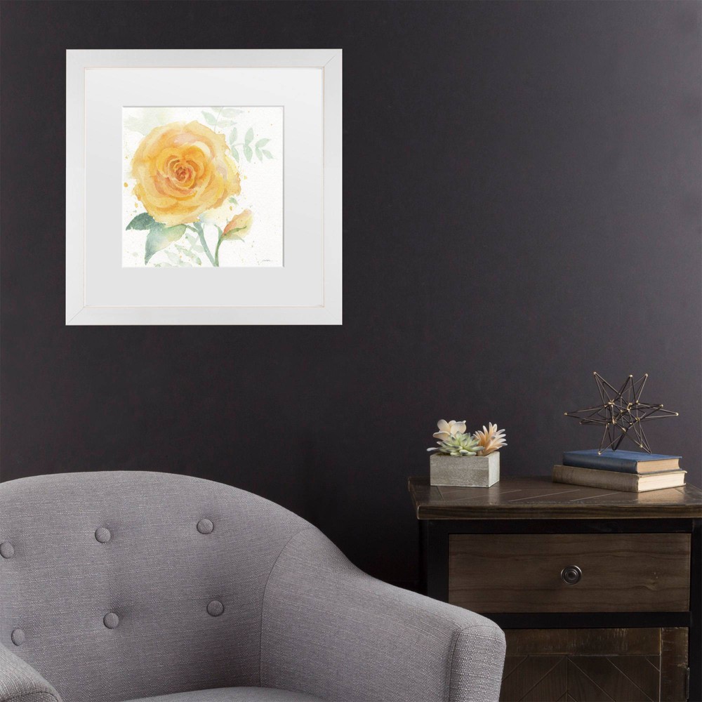 Trademark Fine Art 16"x16" Sheila Golden The Yellow Rose Matted Framed Art White