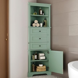 Bathroom Storage Cabinet, Triangle Storage Cabinets with 3 Drawers & Adjustable Shelf, Tall Corner Cabinet for Bath Room - Leovsnove - 1 of 4