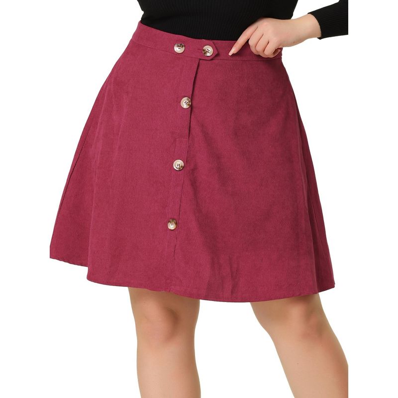 Agnes Orinda Women's Plus Size Corduroy Button Mid-Rise A-Line Mini Skirts, 2 of 6