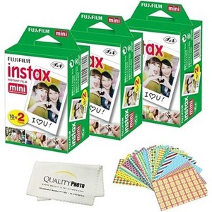 Fujifilm INSTAX Mini Instant Film for Fujifilm Instax Mini 8 9 11 12 Cameras + Frame Stickers and Microfiber Cloth Accessories White - 1 of 4