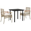 vidaXL 3 Piece Patio Dining Set with Cushions Beige Poly Rattan - 2 of 4