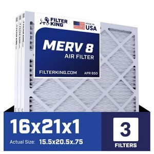 Filter King 16x21x1 Air Filter | 3-PACK | MERV 8 HVAC Pleated A/C Furnace Filters | MADE IN USA | Actual Size: 15.5 x 20.5 x .75" - 1 of 4
