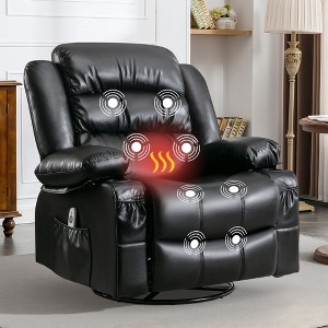Faux Leather Massage Swivel Rocker Recliner Chair with Vibration Massage, Heat, Rocking Function, Side Pockets, 2 Cup Holders and USB Charge Port - 1 of 4
