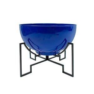ACHLA Designs 20" Wide Planter Bowl Galvanized Steel with Black Wrought Iron Jane Plant Stand French Blue: Outdoor Durable, Weather-Resistant - 1 of 4