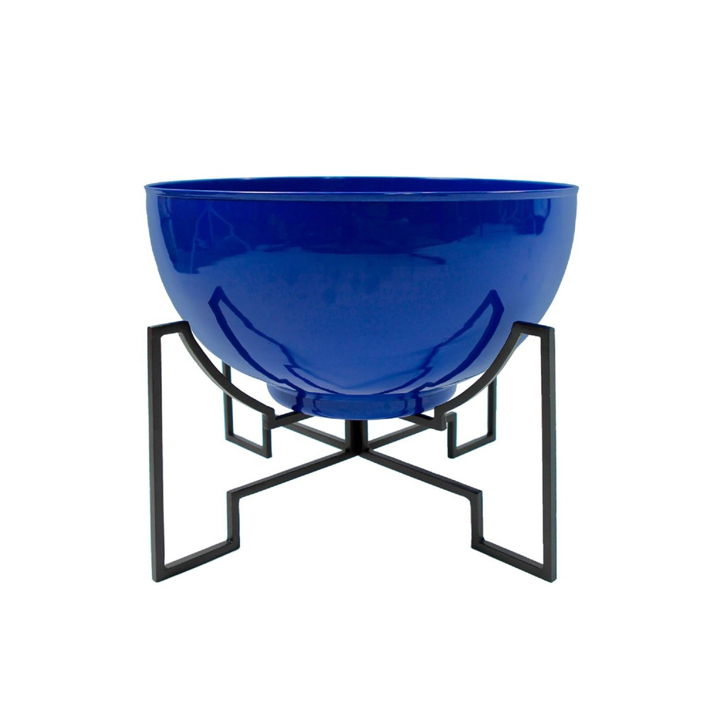 ACHLA Designs 20" Wide Planter Bowl Galvanized Steel with Black Wrought Iron Jane Plant Stand French Blue: Outdoor Durable, Weather-Resistant