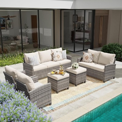 RUMSEM Patio Sectional Wicker Rattan Sofa Set with Storage Box