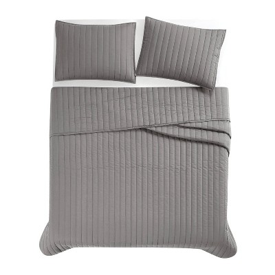 Gray King Cotton Percale Quilt Set with Shams