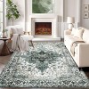 Washable Vintage Medallion Throw Rug, Low Pile Non-Slip Non-Shedding Soft Carpet for Living Room Dining Room Home Office - 2 of 4