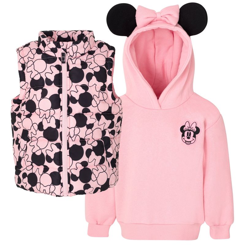 Disney Minnie Mouse Girls Zip Up Vest 2fer Jacket and Pullover Hoodie Toddler, 1 of 8