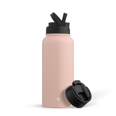 JoyJolt Vacuum Insulated Water Bottle with Flip Lid & Sport Straw Lid - 32  oz Large Hot/Cold Vacuum Insulated Stainless Steel Bottle - Pink