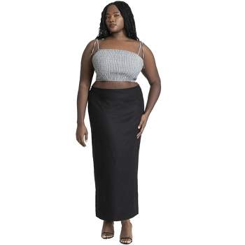 ELOQUII Women's Plus Size Linen Column Skirt